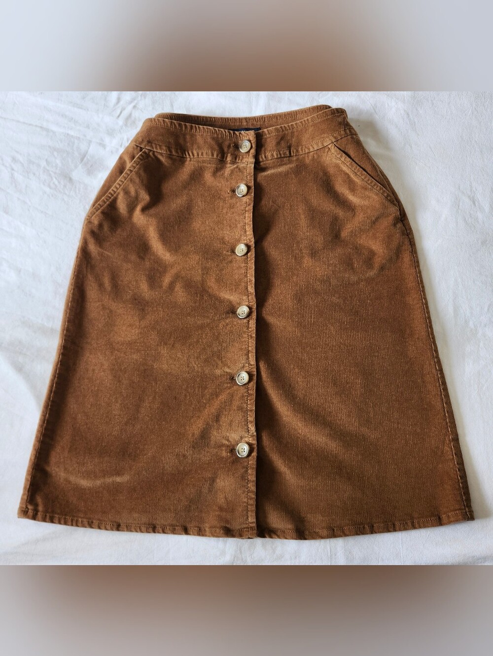 Vintage Brown Corduroy Skirt With Button Front